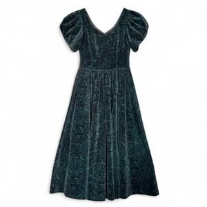 Laura Ashley Dress USA 10 Velvet Floral Green Black Cottagecore Vintage 1980s UK